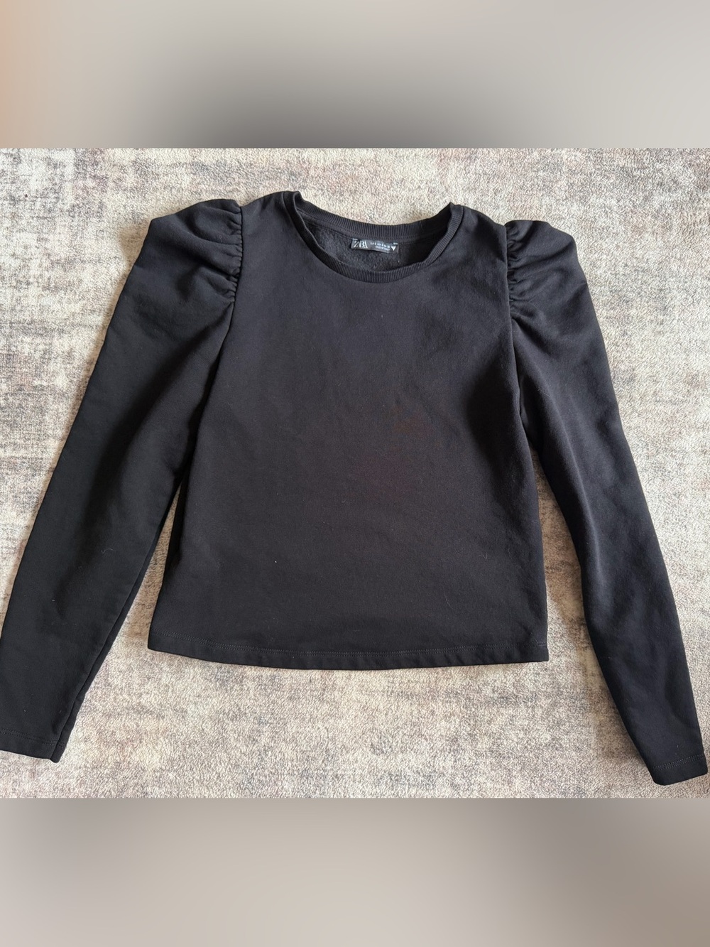 Zara Black Puff Sleeve Long-Sleeve Top